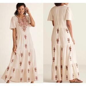 Soft Surroundings Ecru Bellmore Gauze Embroidered Maxi Dress